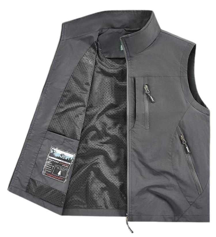 Men's Outdoor Lightweight Fishing Vest Multi-Pocket Breathable Mesh Gilet Hiking Photography Travel Tactical Waistcoat - color: Gray, size: Medium