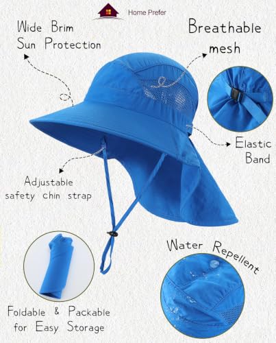 Home Prefer UPF50 Wide Brim Kids Sun Hat Neck Flap Boys Girls Sun Protection Hat for Beach Fishing - color: Royal Blue, size: 2-4T