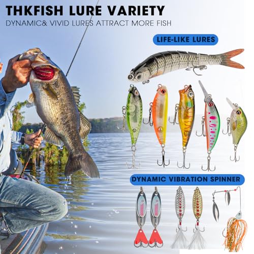 THKFISH Fishing Lures Kit, Bass Fishing Gear Kit for Freshwater Tackle Box with Tackle Included Topwater Baits, Swimbaits, Frog, Fsihing Bait Accessories Gift for Men - color: 299pcs Tackle Box Kit