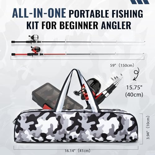 WIDDEN Kids Fishing Pole, Youth Fishing Rod and Reel Combo - Telescopic Portable Fishing Pole with Tackle Box Bag Starter Anglers Set, Fishing Gear Kit for Boys Girls Teens Age 5-18 and Beginners - color: Silver + Red