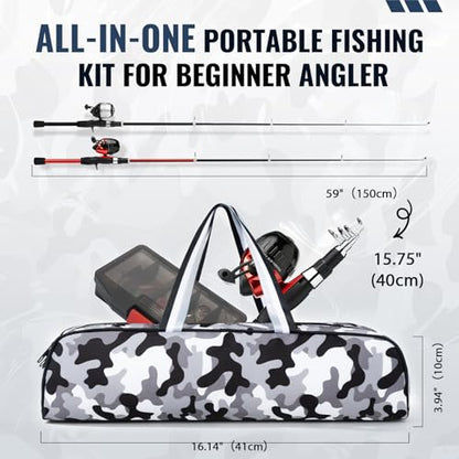 WIDDEN Kids Fishing Pole, Youth Fishing Rod and Reel Combo - Telescopic Portable Fishing Pole with Tackle Box Bag Starter Anglers Set, Fishing Gear Kit for Boys Girls Teens Age 5-18 and Beginners - color: Silver + Red