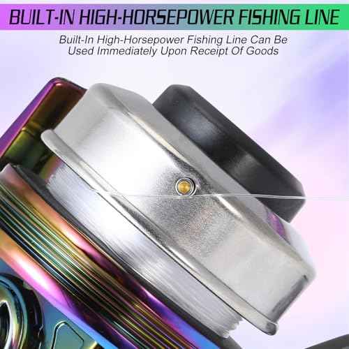 Sougayilang Spincast Fishing Reel,High Speed 3.9:1 Gear Ratio,Trouble-Free Push-Button Bait Casting Design and Reversible Handle for Left/Right Retrieve,Pre-Spooled with Monofilament Line - color: Colorful Spincast Reel