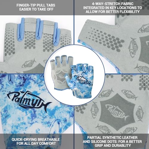 Palmyth Stubby UV Fishing Gloves Sun Protection Fingerless Glove Men Women UPF 50+ SPF for Kayaking, Paddling, Canoeing, Rowing, Driving - color: Blue Mist, size: XX-Large
