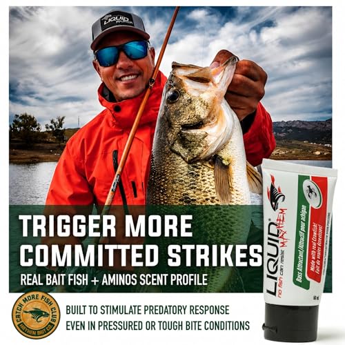 Liquid Mayhem Bass Fish Attractant Gel 60 ml / 2 oz · 60 Uses – Real Anchovy Bait & Aminos | UV-Enhanced Long-Lasting Gel – All Lure Types - size: 1-Pack