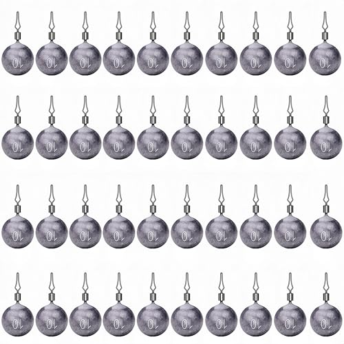 50Pcs Round Fishing Weights Sinkers Ball Fishing Weights Casting Drop Shot Sinkers Catfishing Sinkers Lead Weights Sinkers with Barrel Swivels for Saltwater Freshwater Fishing-(3.5-10g) - size: 3/8oz(10g)-40 Pack