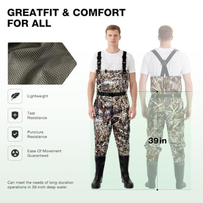Lekesky Fly Fishing Chest Waders with Boots for Men Women, US Sizes 5–14,2-Ply Nylon/Pvc Waterproof Waders - color: Camo, size: M12
