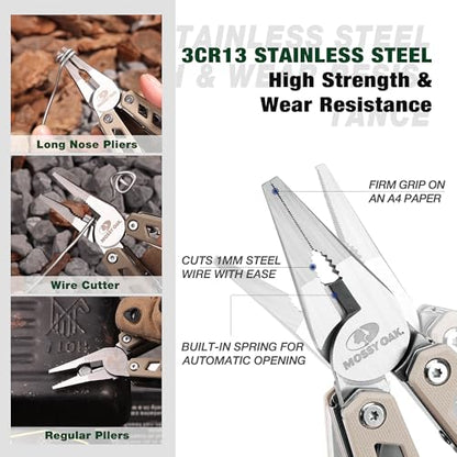 MOSSY OAK Multitool, 22-in-1 Stainless Steel Pliers with Screwdriver Sleeve, Desert Steel Handle, Self-locking Knife with Sheath-Perfect for Outdoor, Survival, Camping, Hiking, Simple Repair - color: 22-in-1, Desert