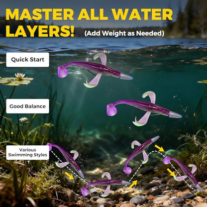 Paddle Tail Swim Baits, 30Pcs TPE Fishing Lures, Unique Vibrating Swim Action, Shaky Sinking Motion, Crappie Lures, for Saltwater/Freshwater - color: Pumpkin Green