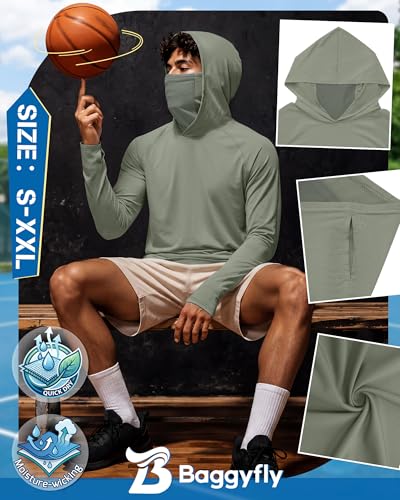 Men's UPF 50+ Sun Protection Hoodies Mask Long Sleeve Thumbholes Lightweight Dry Rash Guards Running Fishing Shirts - color: Mint Green, size: XX-Large