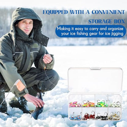 Vinsot 80 Pcs Ice Fishing Jigs Set, 1/16oz mini Ice Fishing Lures Winter Fish Jigs Heads Hooks Bulk with 3D Eyes Painted for Fish, Pike, Crappie, Walleye, Perch, Bass, Trout and Bluegill