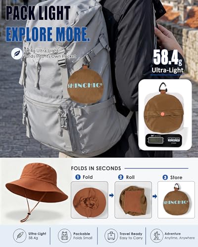 Water-Resistant Sun UPF 50+ Bucket Hat Protection Packable Brimmed Boonie for Women Men Summer Lightweight Hiking Outdoor Cap - color: Caramel