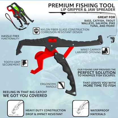 Fish Lip Grabber Fish Lip Gripper 9" Fishing Tool Mouth Spreader Grip Hook Remover Gripper Hook Remover Fishing Gear Comes with Lanyard - color: Red