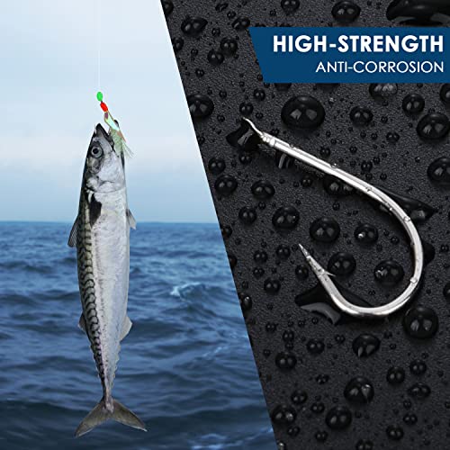 10 pcs Mackerel Feathers Rigs Saltwater, Pre-Tied Sea Fishing Bait Rigs with Luminous Colorful Feathers/Luminous Beads Bionic Flying Insects, Lure Rigs for Mackerel, Pollock, Cod, Bass - size: Hook Size 12, style: Style 1