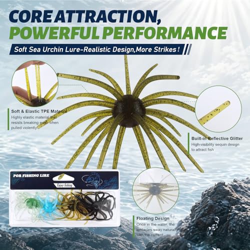 6 Pcs Soft Urchin Lures Fishing Saltwater Slow Floating Lures for Bass Trout Crappie - color: 5.31in/0.60oz