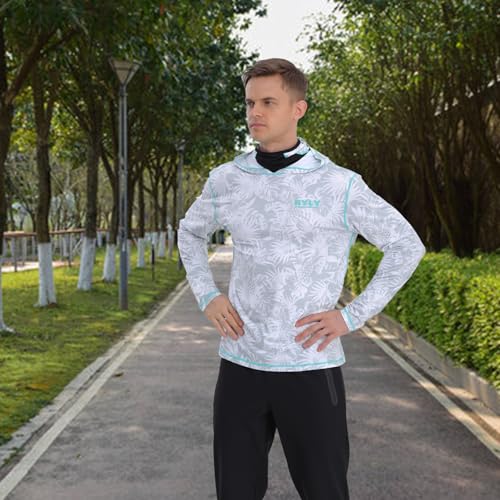 Fishing Shirts for Men,Long Sleeve Rash Guard Shirts Sun Protection Hoodie Athletic Running Hiking Shirt 1/2 Packs - color: Print/White, size: Large
