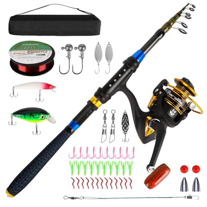 Kids Fishing Pole Set, Telescopic Fishing Rod and Reel Combo Kit for Kids/Youth, Fishing Pole for Beginners with Spincast Fish Reel, Fish Tackles, Fish Lures, Fish Lines 【Ambidextrous】