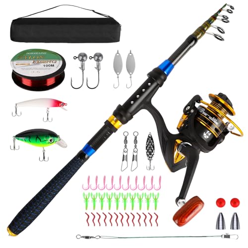 Kids Fishing Pole Set, Telescopic Fishing Rod and Reel Combo Kit for Kids/Youth, Fishing Pole for Beginners with Spincast Fish Reel, Fish Tackles, Fish Lures, Fish Lines 【Ambidextrous】
