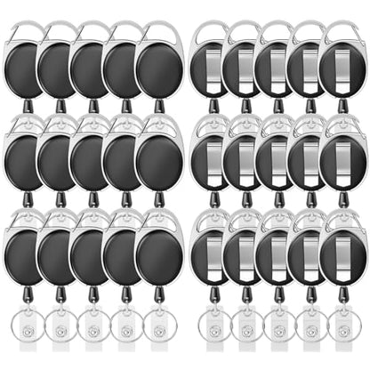 Retractable Badge Holder with Carabiner Reel Clip and Key Ring for ID Card Key Keychain Holders Black 30 Pieces - style: Black-30pcs