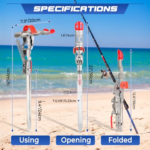 NATGAI 2 Pack Automatic Spring Fishing Rod Holders, Stainless Steel Auto Hook Setter Rod Stand with Ground Support, Folding Pole Bracket, Adjustable 360° Tip-Up Rod Rack for Bank Fishing