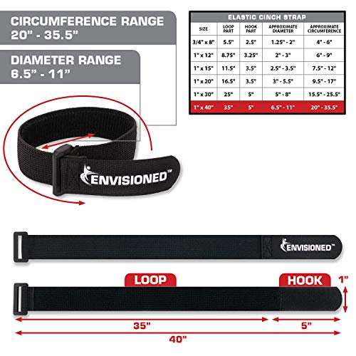 Elastic Reusable Cinch Straps 2" x 20" - 6 Pack Multipurpose Quality Hook and Loop Securing Straps - size: 2" x 20"
