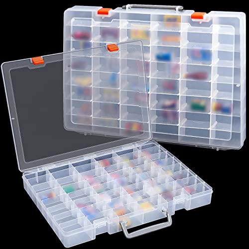 Juexica 2 Pcs Large 48 Grids Plastic Storage Bead Organizer Box, Tackle Box, Compartment Organizer Container with Adjustable Dividers for Jewelry Art Crafts Toys Screw Small Parts(Clear) - color: Clear