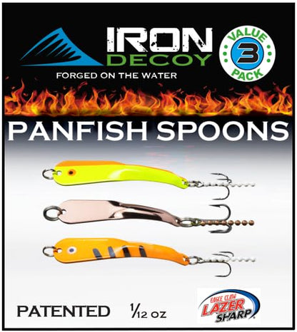 IRON DECOY Spoon Fishing Lures 3-Pack, Multi-Species Metal Spoons for Trout, Walleye, Bass, Salmon, Pike, Ice Fishing & Trolling, Vibrating Spoon Lure Kit - color: Panfish, 1/12 oz