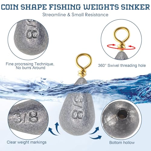 Bass Casting Swivel Bell Sinkers Fishing Weights Drop Shaped Fishing Sinkers Catfish Weights for Ocean Saltwater Surf Bass Casting Gear Tackle - size: 1/2oz 3/8oz