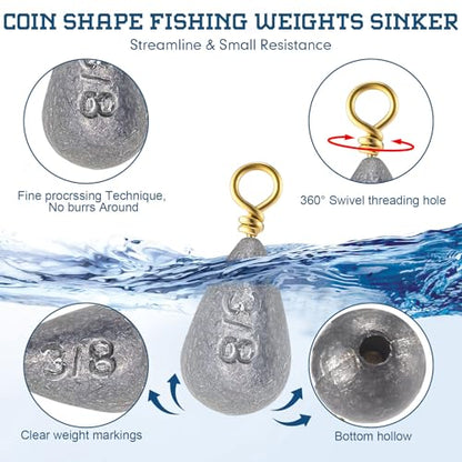 Bass Casting Swivel Bell Sinkers Fishing Weights Drop Shaped Fishing Sinkers Catfish Weights for Ocean Saltwater Surf Bass Casting Gear Tackle - size: 1/2oz 3/8oz