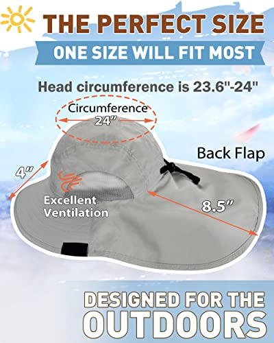 Tirrinia Wide Brim Sun Hat with Neck Flap for Men & Women, Breathable Hiking Fishing Safari Hat, Outdoor UV Protection Cap - color: Gray