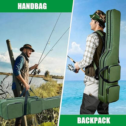 SILANON Fishing Rod Case, Portable Fishing Pole Bag 4.27ft Waterproof Rod Reel Carrier Organizer Large Capacity Tackle Storage Bag Travel Carry Case Gift for Men