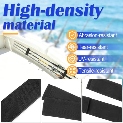 12760-7 Fishing Boat Deck Rod Holder Straps Set, 10 Inch Handle Strap, 6 Inch Rod Tip Strap and Screws for Fishing Boat Accessories, Black
