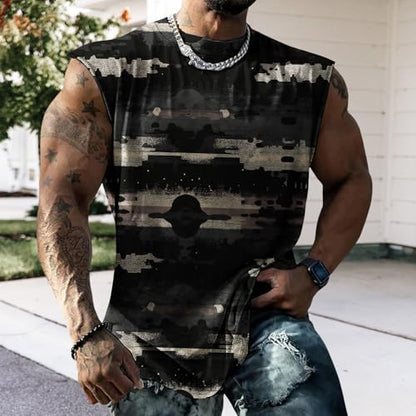 Classic Camo Mens Workout Tank Top Gym Muscle Tank Bodybuilding Stringer Tank Sleeveless Shirt Summer - color: Black Camo, size: Medium