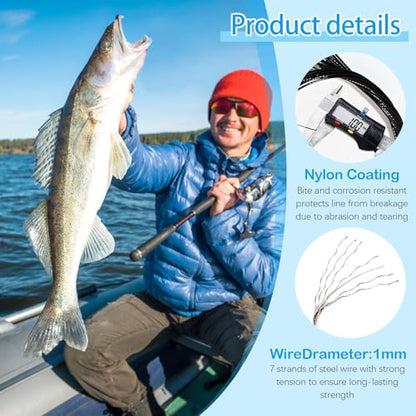 Fishing Leaders Steel Line Saltwater Fishing Leaders with Swivels and Snaps,11.8inch 35LB, 19inch 110LB - size: 20inch