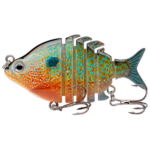 Bassdash SwimPanfish 0.34oz Hard Swimbaits Multi Jointed Topwater Trout Bass Fishing Crank Lure for Freshwater and Saltwater - color: Longear Sunfish