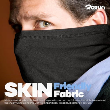 ROXUN Neck Gaiter, 4 Pack Summer Cooling Breathable Face Mask for Outdoors | Stretch Moisture Wicking, UPF 50, Wind Dust UV Protection, 95% Polyester 5% Spandex, Quick Dry & Washable - color: Black+gray+navy+army Green