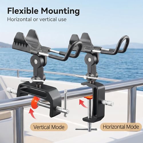 2 Pack Fishing Rod Holder for Boat,Clamp-On 2 Pack, 360° Adjustable, Fits 0.2"–3.1" Gunwales & Edges,Fishing Pole Holder for Boat for Yachts, Fishing Boats, Railings, and Riverbank Round Rails