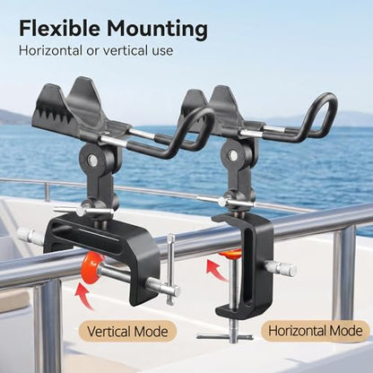 2 Pack Fishing Rod Holder for Boat,Clamp-On 2 Pack, 360° Adjustable, Fits 0.2"–3.1" Gunwales & Edges,Fishing Pole Holder for Boat for Yachts, Fishing Boats, Railings, and Riverbank Round Rails