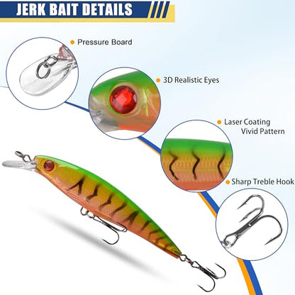 Jerkbait Minnow Fishing Lures Bass, Jerk Bait Bass Bait for Walleye Trout Pike Freshwater Surf Saltwater Fishing Lures - style: B-10pcs-4.5in/0.46oz