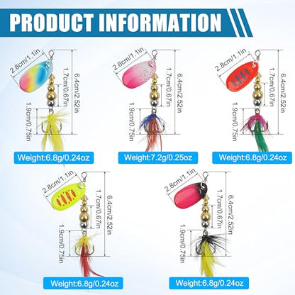 Fishing Lures Spinnerbait Kit Rooster Bait Tail Fishing Lures Inline Spinner Baits Bass Salmon Trout Spoon Hard Metal Spinnerbaits for Saltwater Freshwater - style: 5pcs-2.52"-0.24oz
