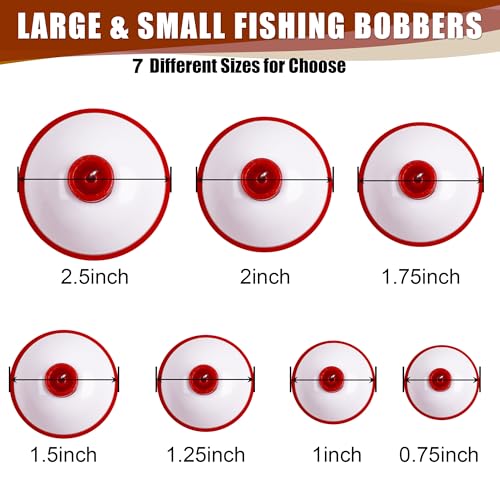 Fishing Bobbers Hard ABS Bobbers Snap-on Fishing Floats Push Button Round Buoy Float Bobbers for Crappie Panfish Walleyes Red and White 0.75"/1"/1.25"/1.5"/1.75"/2"/2.5" - size: 1.0inch - 50pcs