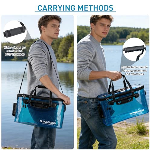 Foldable Transparent Fishing Bucket, 6 Gallon Foldable Bait Bucket, Live Fish Container Multi-Functional Bucket, Live Bait Bucket for Saltwater, Camping, Moving (23l/6Gallon with Aerator) - size: 6Gallon with Aerator
