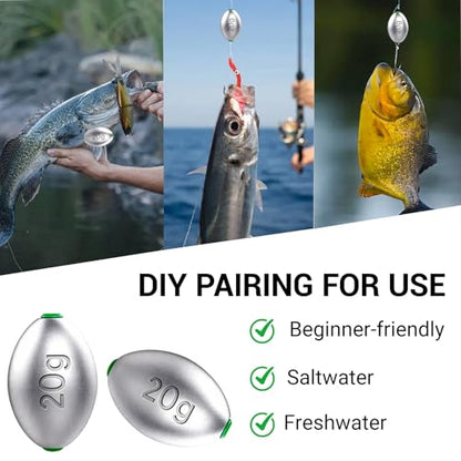 Fishing Egg Lead Sinkers Kit, 20pcs/25pcs Oval Shot Drop Weights Sinker for Bass Carp Catfish Saltwater Freshwater Casting Bottom Fishing Tackle (0.35oz/0.53oz/0.7/1oz) - color: 3/4oz-25pcs