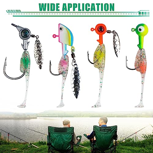 Crappie Lures Jigs Kit, 48/55pcs Crappie Baits Crappie Jig Head Hooks Soft Plastic Fishing Lures Split Paddle Tail Swim Bait for Crappie Fishing Panfish Bluegill Lures - color: 48pcs Crappie Lures Kit