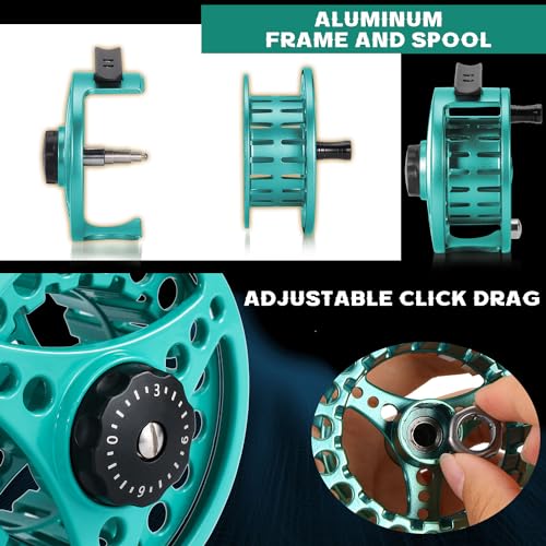 Sougayilang Fly Fishing Combo, 4 Piece Fly Rod and CNC Machined Aluminum Alloy Reel Complete Starter Package with Rod Bag - color: Fly Fishing Combo #8-Turquoisee