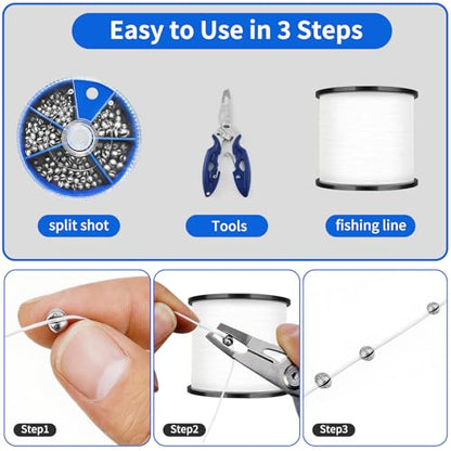 Split Shot Fishing Weights Sinkers, Fishing Split Shot Weights, Removable Split Shot Sinkers for Fishing Line, Round Dispenser Box for Bass Trout Crappie Panfish