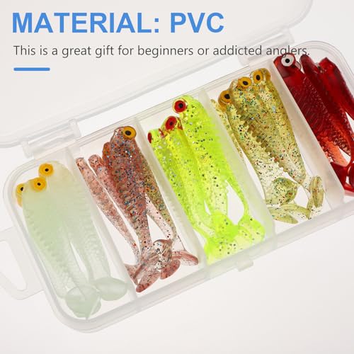 HEMOTON 30pcs Soft Paddle Tail Fishing Lures with T-Tail, Vivid Simulation Artificial Fish Baits with Scented Soft Plastic, Fishing Accessory Kit for Freshwater and Saltwater Random Color