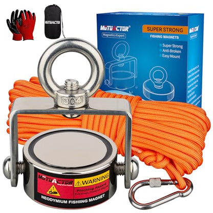 MUTUACTOR Magnet Fishing Kits,760lb Strong Rotating Fishing Magnets Heavy-Duty, Φ1.96''Neodymium Rare Earth Swivel Magnet with 65Ft Durability Rope,Sturdy Gloves for Retrieving Treasures in Rivers - style: 760lb Swivel Magnet (Double Sided)--Φ 1.96"