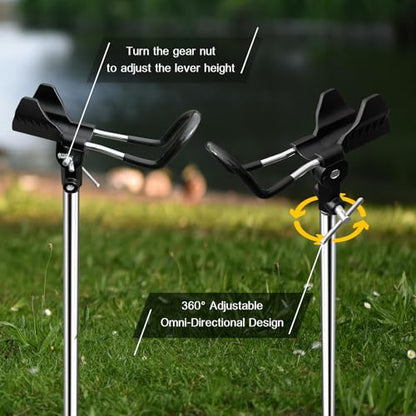Fishing Rod Holders, Fishing Pole Holders for Ground, Multifunctional Stainless Steel Beach Fishing Rod Holder Fishing Gifts for Men(2 Pack ) - color: Black