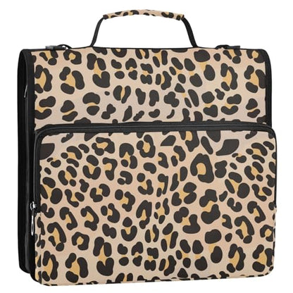 Brown Leopard Zipper Binder Bag 3 Ring with Shoulder Strap Zippered Binder Fits 13 Inch Laptop File Folder Document Organizer for College Office Supplies - color: Brown Leopard