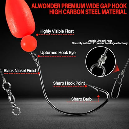 Alwonder 5-Pack Pompano Rigs Surf Fishing Rigs with Snell Floats, Saltwater Live Bait Rig Swivels Duo Lock Snaps Circle Wide Gap Kahle Hooks Rig for Beach Surf Casting Pier Jetty Fishing - color: Red 5-Pack, size: #2 Wide Gap Hook